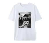 Van Gogh Starry Night Cat T-Shirt Hip Hop 100% Cotton Streetwear New Fashion Casual Tops Tees Classic Fit Cat Lover Neck 51314