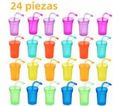 Neon Sipper Cups - Colorful, Spill-Proof Cups with Lids and Straws - Ideal for School Events, Themed Parties, and Birthday Party