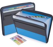 Carpetas extensibles de 13 bolsillos con etiquetas adhesivas, organizador de archivos con carpeta tipo acordeón, papel A4, color negro