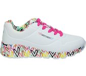 SKECHERS | Deportiva Skechers Uno Lite Lovely Luv para Mujer - Zapatillas Blancas con Estampo de Corazones – Sneakers con Cierre de Cordones – Estilo Casual – Cómodas – Alta Calidad - Originales – Modelo 314976L-WMLT