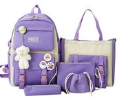 5-pack school bag set for girls, backpack, handbag, messenger bag, pencil case and drawstring bag Black