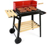 CM - Barbacoa de Carbón con Ruedas. Ideal para Barbacoas al Aire Libre. Parrilla de Cocción Cromada, Barbacoa Portatil con Mango de Transporte, Estante de Almacenamiento y Brocheta de Metal con Mango. Para el Hogar, Hostelería, Picnic, Viajes