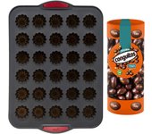 Pack repostería:Conguitos Bote 190 G+Silitop" molde silicona 30 flautas negro rojo