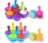 Moldes de Silicona para Helados y Polos para Bebé, 2 Piezas, 7 Cavidades, con Palitos de Plástico Coloridos, Sin BPA (Azul, Morado)