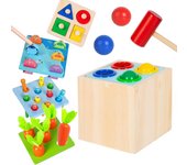 Juguete de madera 5 en 1 para bebés, juguete para clasificar y apilar, juguete de motor, juego de pesca, juego de martillo, juguete educativo de regalo de 1 2 3 4 5