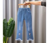 2024 New Autumn Elastic Kids Jeans Girls Cute Leisure Bow Denim Blue Children Flared Pants teenage Girl Clothes Trousers 3-12Y