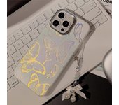 Deluxe Laser Butterfly Phone Case for iPhone 15 14 Plus 13 12 Pro Max 11 Laser Bumper Protector Case with Lanyard Case