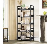 Librería de 5 Niveles, Estantería Industrial para Libros de Piso, Estante de Madera y estanterías con Marco de Acero Estable con 4 Ganchos
