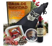 Caja de Navidad JAMON: Jamon Gran Reserva + Vino Ramon Bilbao 335 ml + Pate Pedro Ximenez + Queso Cuña Oveja Curado. Caja Nº 6 - Cesta Jamon