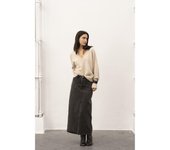 PuntoSalao Falda midi denim vaquera para mujer color negro - la falda midi denim vaquera para mujer