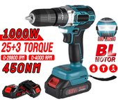 Taladro atornillador inalámbrico 18V - 2 baterías + cargador - 2 velocidades