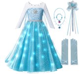 LED Light Snow Queen Esa Long Sleeve Dresses 2025 Girls Christmas Cosplay Costumes Party Prom Gown Robe Play Clothes Dresses