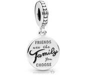 PANDORA Charm Colgante Plata de Ley Los Amigos Son Familia Esmalte Negro