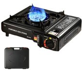 Horno portátil para exteriores, Se puede usar de dos maneras，Con maleta，estufa de gas ajustable de 2900 W, estufa liviana, equipo de cocina para acampar, equipo de emergencia, perfecto para cocinar en campamentos, compatible con carrito o cilindro de gas.