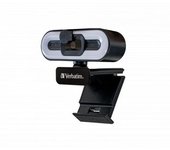Verbatim Cámara Web Full HD 1080p con Micrófono y Iluminación Ajustable para Llamadas de Video y Streaming