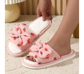 Zapatillas de algodón con forma de corazón para mujer, pantuflas femeninas de estilo coreano ins para uso doméstico en interiores, antideslizantes, con bonito lazo, peludas, para primavera y otoño