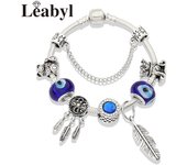 Classic Royal Blue Crystal Star Moon Beads Bracelet Dark Blue Enamel Murano Pendant Charm Bracelet & Bangle Mix Style Jewelry