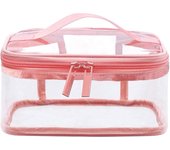 Neceser transparente, divertido neceser transparente para maquillaje, impermeable, transparente, portátil, de viaje, con asa, correa y cremallera (rosa)