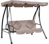 Outsunny Columpio Balancín Jardín de 3 Plazas Convertible en Cama con Techo Ajustable Cojín Acolchado y Almohadas para Balcón Terraza Carga 340 kg Acero 200x125x170 cm Beige