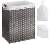 Cesto para Ropa Sucia de 90L con 2 Bolsas Extraíbles y 3 Bolsas de Malla - Aspecto Ratán, con Asas, Ideal para Baño, Dormitorio y Armario, Gris