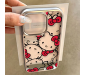 Full Screen Red Hello Kitty Face Bow Strap Phone Case For iPhone 15 14 13 12 11 Pro Max XR XS MAX 7 8Plus Y2K Girl Cartoon Cover