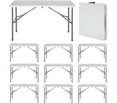7H SEVEN HOUSE - Mesa Plegable Portátil para Camping 122cm, Resina, Uso Interior/Exterior, Jardín, Terraza, Eventos, Celebraciones, Catering, Diseño Maleta, Asa Transporte, Ligera, Blanco, MegaPack 10