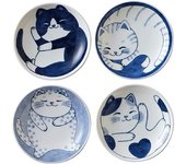 Juego de platos pequeños japoneses de cerámica con diseño de gatos adorables para aperitivos, postres, sushi, salsas, 3,94 x 0,8 pulgadas, juego de 4