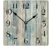 Reloj de madera vintage, color verde azulado, acuarela, relojes de pared costeros, tortugas, reloj colgante, decoración de playa, baño, funciona con pilas, reloj cuadrado silencioso para granja, baño, oficina, 15 pulgadas