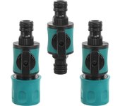 Conector de Manguera de Jardín, conector de Manguera con válvula de Control, 3 piezas,conector de Manguera de Agua de 16 mm