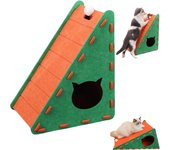 Rascador de fieltro para gatos con pelota de peluche, cama de fieltro, rascador triangular vertical, juguete duradero para gatos de interior que evita daños en los muebles (gris)