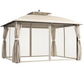 Outsunny Cenador para Jardín 3,7x3 m Pérgola de Jardín Gazebo con Doble Techo Paredes Laterales Mosquiteras Resistente al Agua Anti-UV Carpa para Exterior Terraza Patio Beige