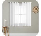 Cortina de gasa blanca de 140 x 183 cm con ojales, semitransparente, efecto lino, decoración de interiores para salón moderno, dormitorio, cocina, balcón, ventanal, luz romántica