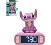 LEXIBOOK - Disney Stitch, Despertador Luminoso Angel - Tonos y melodías, Pantalla LCD retroiluminada, Luminoso, función de repetición, Rosa