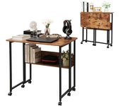 Mesa Plegable Pequeña, Escritorio Plegable con Ruedas, 80 CM Mesa Escritorio Plegable Ordenador con Estante de Almacenamiento para Estudio, Casa Oficina, Espacios Pequeños