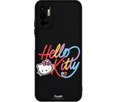 Funda original compatible con Xiaomi Redmi Note 10 5G Negro con un diseño de Hello Kitty Caligrafica