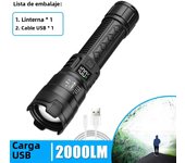 Ultra Bright LED Flashlight Strong Light Telescopic Zoom Torch USB Rechargeable with Power Display Lamp Camping Emergency Lamp