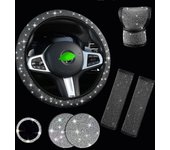 38cm Bling Car Accessories Set For Women Rhinestones Steering Wheel Cover Safety Belt Covers Gear Shift Cover Diamond Cup Pads