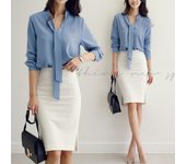 Women Spring Autumn Style Blouses Shirts Lady Casual Long Sleeve Bow Tie Collar Solid Color Blusas Tops WY1041