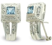 Inmaculada Romero Pendientes Oro Blanco 18k Mujer Piedra Azul Circonitas Omega 19mm