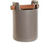 Dcasa Cubertero portátil gres con soporte acacia color gris para mesa cocina