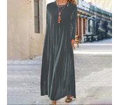Spring New Golden Velvet European and American Slim Style Round Neck Long Dress