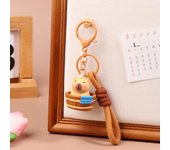 Kawaii Capybara Keychain Cute Cartoon Animal Keyring Braided Strips Key Holder Pendant Bag Charms Earphone Hanging Decoration