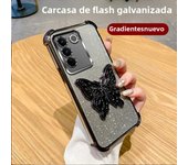 Luxury Glitter Butterfly Holder Phone Case for Vivo V40 Lite V29 V27 V25 23 Pro TPU Plating Shockproof Protector Back Soft Cover