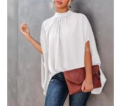 Women's Cape Sleeve Oversize Blouse Tie Closure High Neckline Caftan Body Loose Tops
