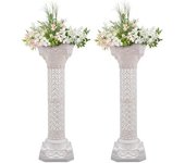 Columnas romanas Soporte de columna de boda Pilar romano Soporte de planta Columna griega de plástico Estatua Pedestal Titular de maceta Decoración, Fiesta de evento de boda Columna decorativa elegante (blanco, 2 piezas, 10.63x34.65 pulgadas)