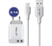 Cargador Doble con Salida USB 2.4A Energía Eficiente para tus Dispositivos Móviles Una solución eficiente para cargar dos dispositivos simultáneamente con cables duraderos y diseño compacto.
