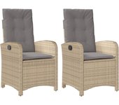 vidaXL Sillones reclinable jardín cojines 2 uds ratán sintético