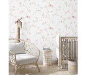 Muestra DIN A4 de Papel pintado infantil para bebe de pájaros color tonos rosas en ramas de árbol - Watercolor Birds 232136 de GAULAN