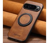 SUTENI PU Leather Oil Wax Compatible Wireless Charging Phone Case 360° Rotating Stand Buckle For Google Pixel 9XL 8Pro 7A 6