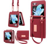 Vietao for Samsung galaxy z flip 6 case, women bank card wallet leather phone case with wristband for galaxy z flip 6, rose gold